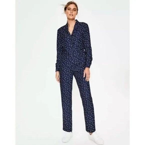 Boden Tillie Navy Blue Polka Dot Jumpsuit Long Sleeve Button Size 4 R US - Picture 3 of 7